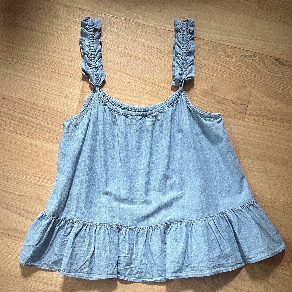 Madewell chambray ruffle tank
